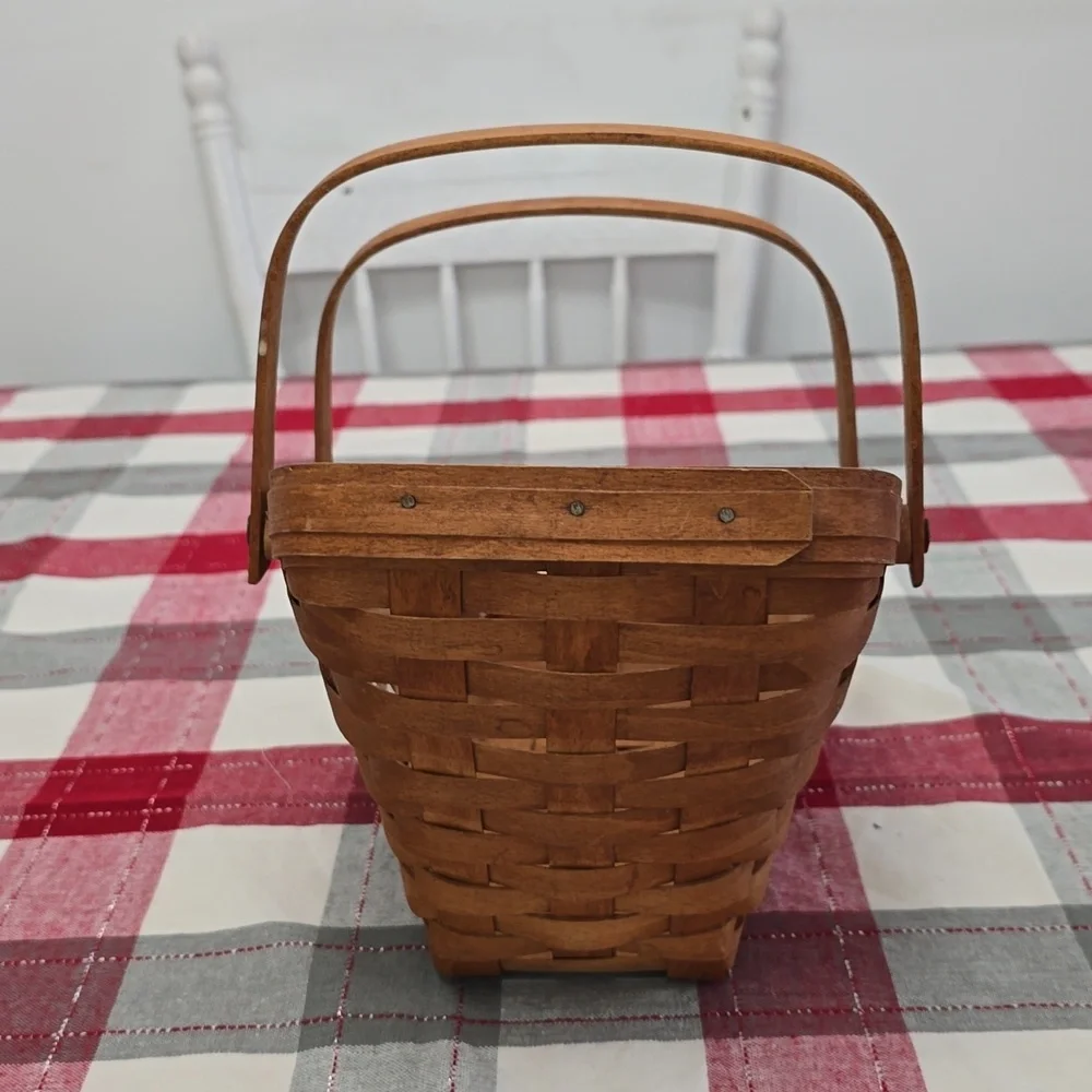 Vintage 1993 Signed Longaberger Angled Fruit Wine Basket Double Swing Handles